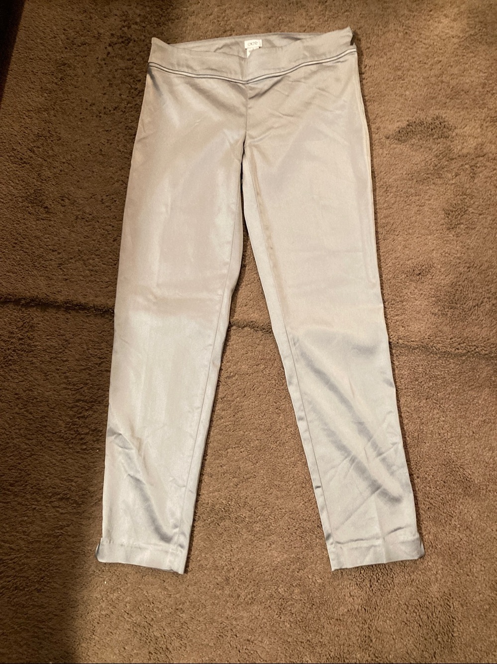 Cache Satin metallic Silver Stretch Skinny Pants Size 4